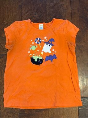 Gymboree Girls Orange Halloween Ghost & Bat Tee with Cauldron